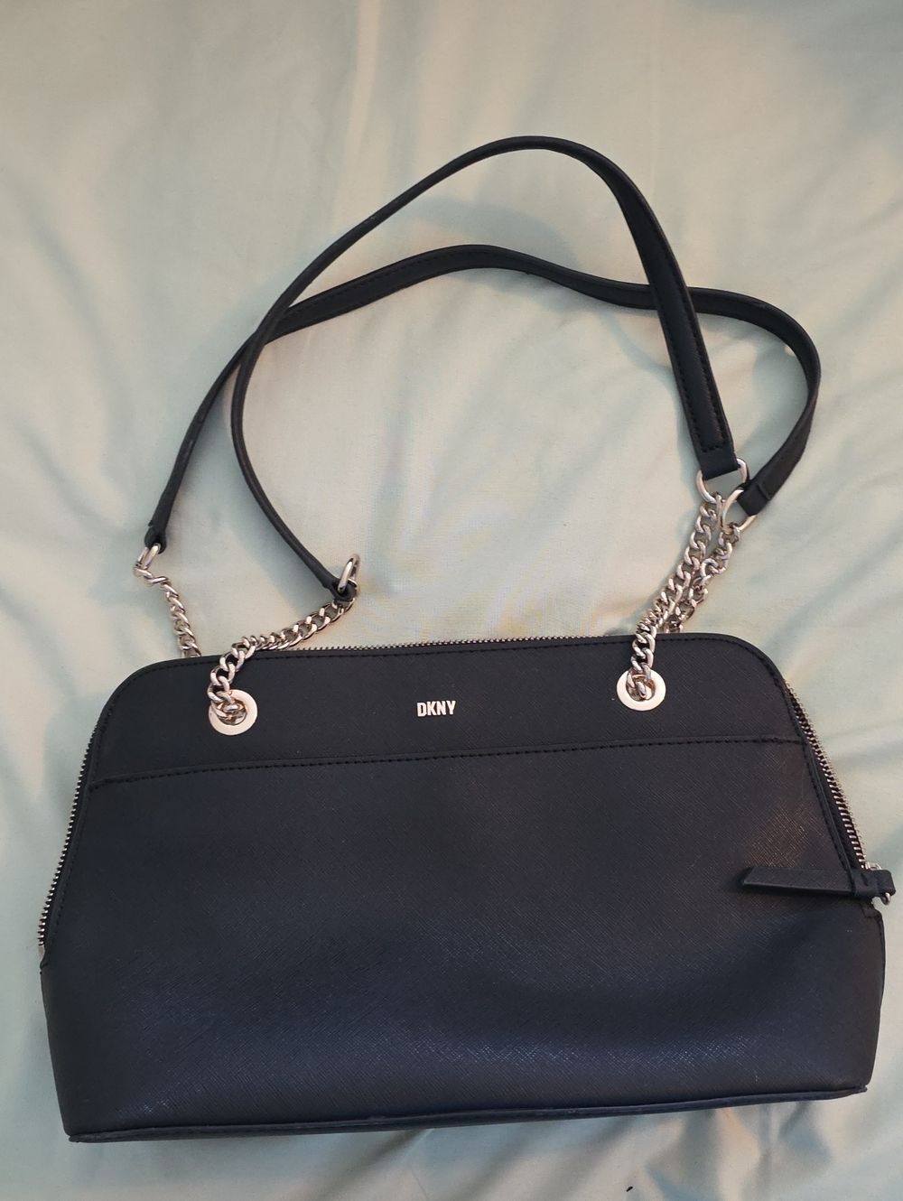 DKNY Black Saffiano Shoulder Bag with Gold Chain Detail